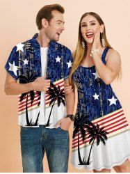 Patriotic American Flag Coconut Tree Star Print Plus Size Matching Outfit For Couples -  