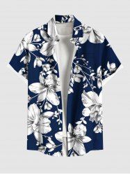 Chemise hawaïenne grande taille à imprimé tropical, fleurs et feuilles, avec poches et boutons, pour homme - Bleu profond 4XL