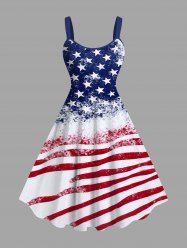 Plus Size Patriotic American Flag Distressed Print Tank Dress -  