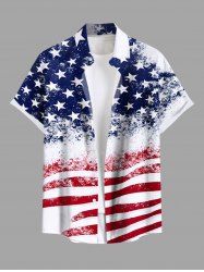 Plus Size Patriotic American Flag Distress Printed Buttons Pocket Shirt For Men -  