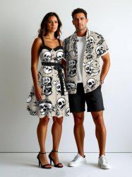 Skulls Rose Flower Moon Diamond Print Plus Size Matching Outfit For Couples -  