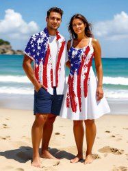 Peinture patriotique avec drapeau américain, tenue assortie grande taille pour couple - Blanc 