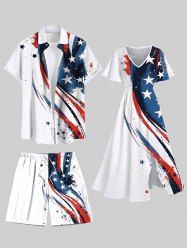 Painting Splatter Patriotic American Flag Curve Print Plus Size Matching Outfit For Couples -  