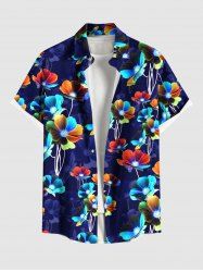 Chemise hawaïenne grande taille à imprimé floral coloré et ombré avec poches boutonnées pour homme - Bleu profond 3XL