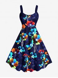 Plus Size Colorful Ombre Floral Print Hawaii A Line Tank Dress -  