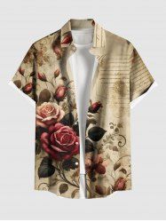 Chemise hawaïenne grande taille à imprimé feuilles de roses et poches boutonnées pour homme - café 4XL