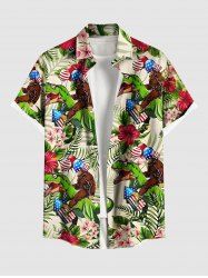 Chemise hawaïenne grande taille à imprimé feuilles tropicales, hibiscus, gorilles, dinosaures, drapeau américain patriotique, ballons, pour homme - Vert L