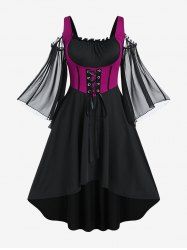 Plus Size Lace Up Cold Shoulder Flare Sleeves High Low Ruched Renaissance Corset Dress -  