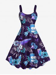 Robe débardeur grande taille à imprimé sous-marin tropical, feuilles d'hibiscus et fleurs de dessin animé, style hawaïen - Concorde M