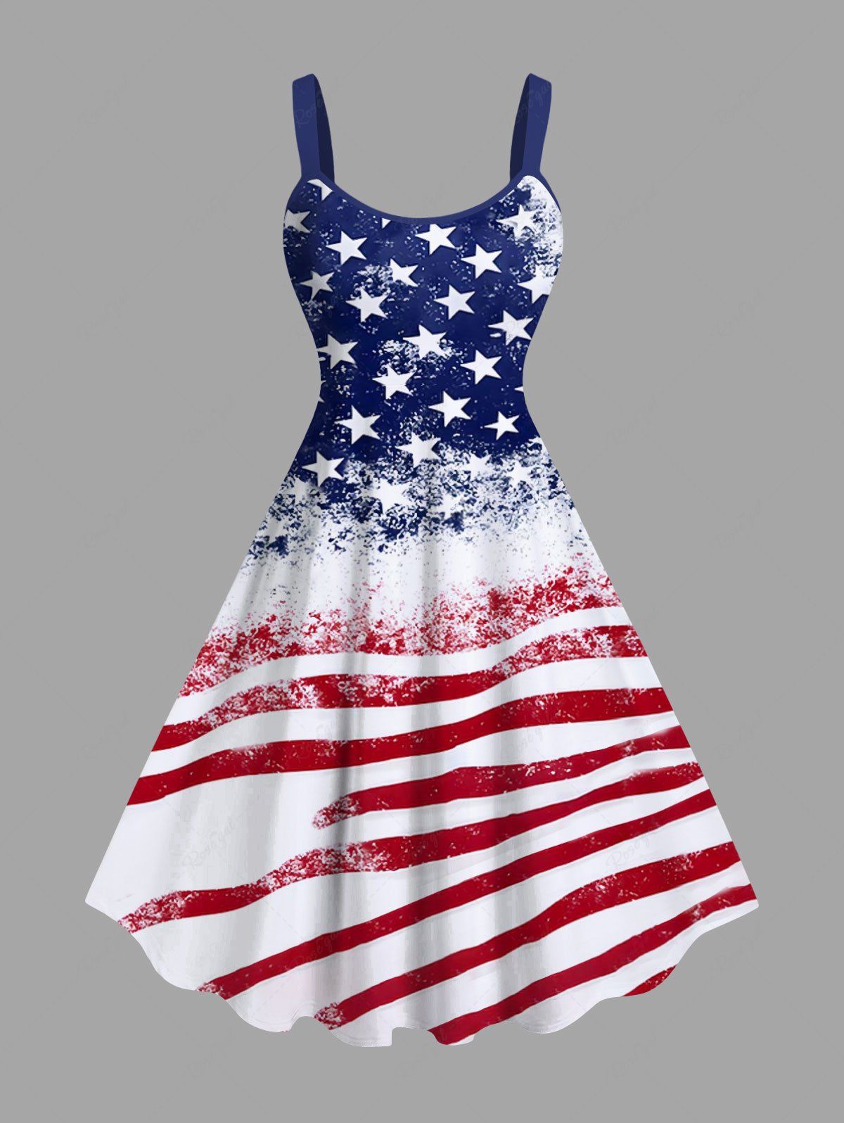 Store Plus Size Patriotic American Flag Distressed Print Tank Dress  