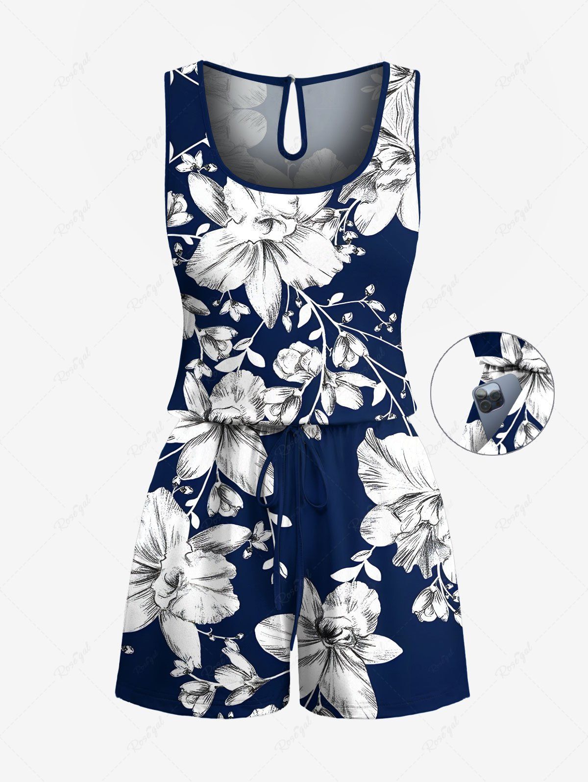 Combinaison hawaïenne cintrée grande taille à imprimé tropical et fleurs Bleu 3X