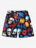 Ensemble chemise hawaïenne, short et barboteuse grande taille, tenue de plage, imprimé feuilles tropicales, hibiscus, fleurs et crânes, pour couples - Noir 