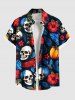 Ensemble chemise hawaïenne, short et barboteuse grande taille, tenue de plage, imprimé feuilles tropicales, hibiscus, fleurs et crânes, pour couples - Noir 