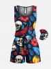 Ensemble chemise hawaïenne, short et barboteuse grande taille, tenue de plage, imprimé feuilles tropicales, hibiscus, fleurs et crânes, pour couples - Noir 
