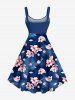 Tenue de plage hawaïenne assortie grande taille à imprimé pétales de fleurs et feuilles pour couples - Bleu 