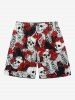Tenue de plage hawaïenne assortie grande taille à imprimé squelette et têtes de mort et roses pour couples - Rouge foncé 