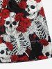Tenue de plage hawaïenne assortie grande taille à imprimé squelette et têtes de mort et roses pour couples - Rouge foncé 