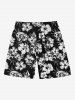 Tenue de plage hawaïenne assortie grande taille à imprimé tête de mort et fleurs tropicales pour couples - Noir 