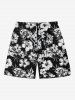 Tenue de plage hawaïenne assortie grande taille à imprimé tête de mort et fleurs tropicales pour couples - Noir 