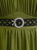 Plus Size Bell Sleeves Ruched Braided Buckle Belted A Line Renaissance Midi Dress -  