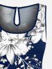 Ensemble chemise et barboteuse hawaïennes assorties, grande taille, tenue de plage, imprimé feuilles tropicales et hibiscus, pour couples - Bleu 
