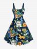 Tenue de plage hawaïenne assortie grande taille à imprimé feuilles tropicales et fleurs d'hibiscus pour couples - Noir 