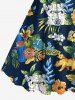 Tenue de plage hawaïenne assortie grande taille à imprimé feuilles tropicales et fleurs d'hibiscus pour couples - Noir 