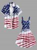 Tenue assortie grande taille à imprimé drapeau américain patriotique vieilli pour couples - Bleu Ciel 