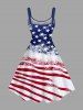 Tenue assortie grande taille à imprimé drapeau américain patriotique vieilli pour couples - Bleu Ciel 