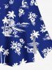 Tenue de plage hawaïenne assortie grande taille, motif cocotier, paysage marin, fleurs et ananas, pour couples - Bleu 