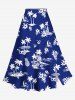Tenue de plage hawaïenne assortie grande taille, motif cocotier, paysage marin, fleurs et ananas, pour couples - Bleu 