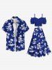 Tenue de plage hawaïenne assortie grande taille, motif cocotier, paysage marin, fleurs et ananas, pour couples - Bleu 