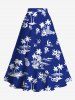 Tenue de plage hawaïenne assortie grande taille, motif cocotier, paysage marin, fleurs et ananas, pour couples - Bleu 