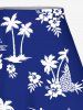 Tenue de plage hawaïenne assortie grande taille, motif cocotier, paysage marin, fleurs et ananas, pour couples - Bleu 