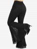 Plus Size Floral Lace Patchwork Pocket Flare Pants -  