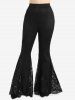 Plus Size Floral Lace Patchwork Pocket Flare Pants -  