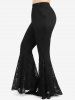 Plus Size Floral Lace Patchwork Pocket Flare Pants -  