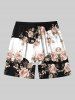 Plus Size Rose Flowers Colorblock Print Hawaii Beach Shorts For Men -  