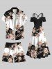 Plus Size Rose Flowers Colorblock Print Hawaii Beach Shorts For Men -  