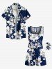 Combinaison hawaïenne cintrée grande taille à imprimé tropical et fleurs - Bleu 3X