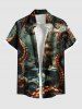 Chemise hawaïenne grande taille à boutons et poches pour homme, motif bateau poulpe, vagues, croisière - Vert profond S