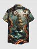 Plus Size Octopus Ship Sea Wave Crusie Print Buttons Pocket Hawaii Shirt For Men -  