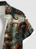 Plus Size Octopus Ship Sea Wave Crusie Print Buttons Pocket Hawaii Shirt For Men -  