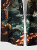 Plus Size Octopus Ship Sea Wave Crusie Print Buttons Pocket Hawaii Shirt For Men -  