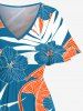 Plus Size Tropical Leaf Hibiscus Flower Print Split Hawaii Midi Dress -  
