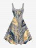 Plus Size Tropical Leaf Feather Metallic Print Hawaii Tank Dress - Gris S