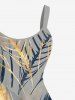 Plus Size Tropical Leaf Feather Metallic Print Hawaii Tank Dress - Gris S