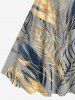 Plus Size Tropical Leaf Feather Metallic Print Hawaii Tank Dress - Gris S