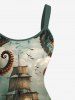 Plus Size Octopus Ship Sea Wave Crusie Print Hawaii Tank Dress -  