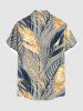 Chemise hawaïenne grande taille à imprimé feuilles tropicales et plumes métalliques, boutons et poches pour homme - Gris Clair L